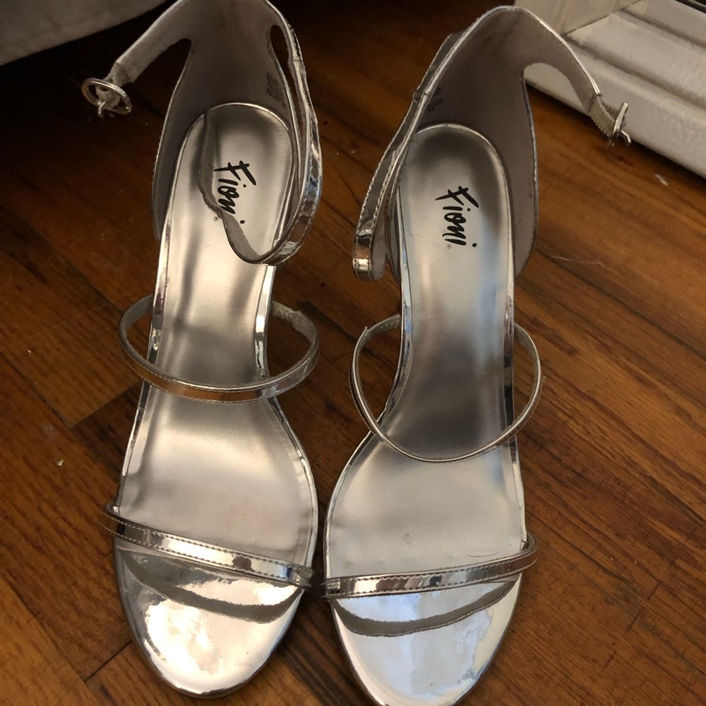 silver two strap heels